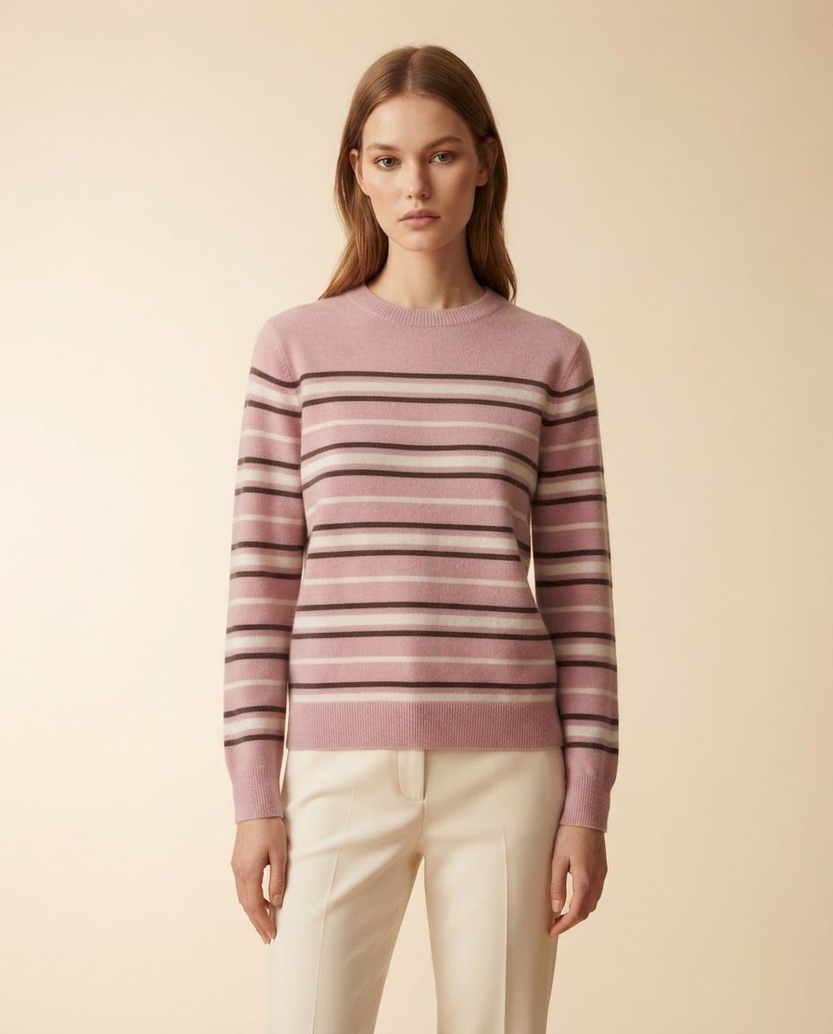 Maglia a righe in lana e cashmere, rosa