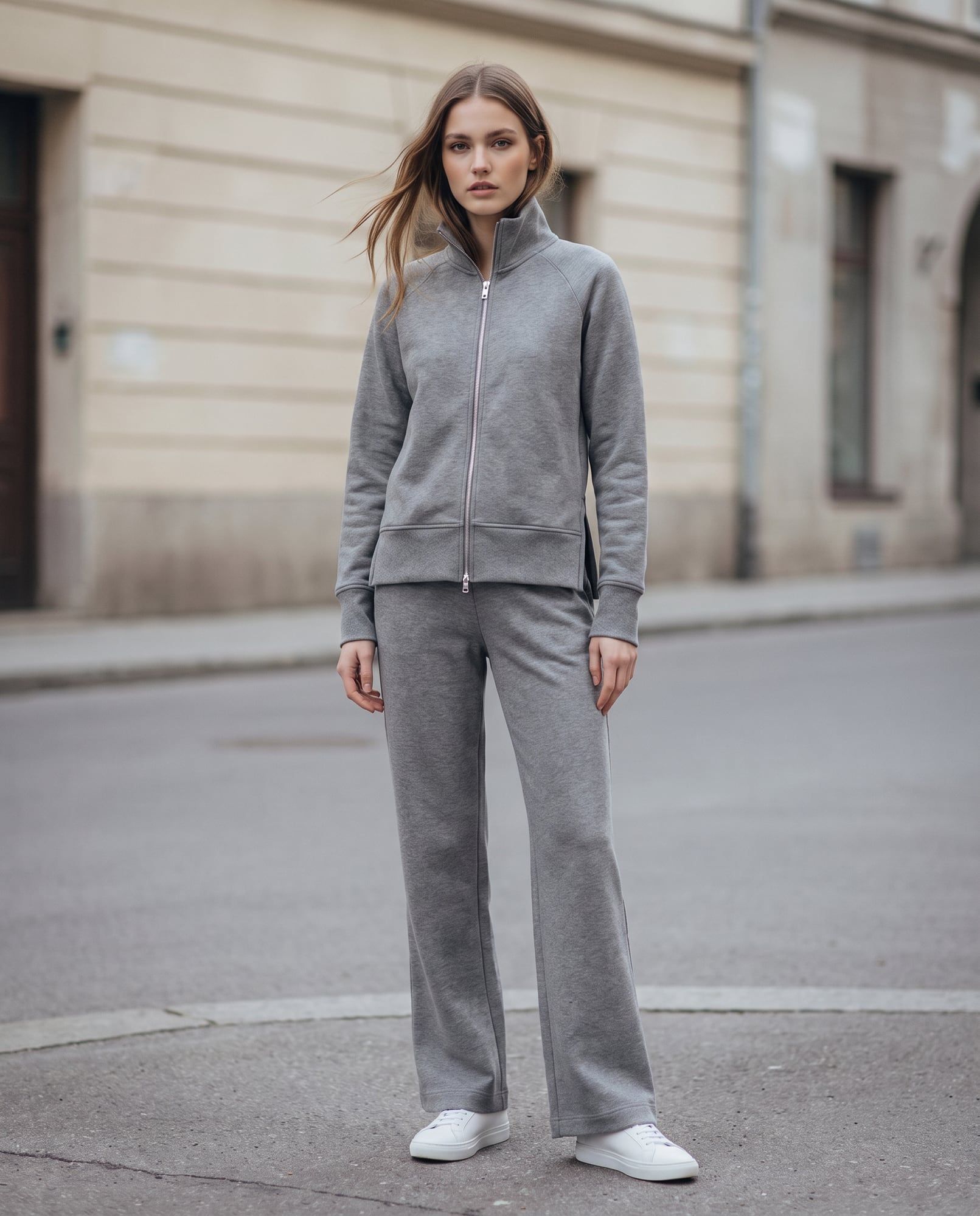 Felpa con Zip e Spacchi Laterali — grigio
