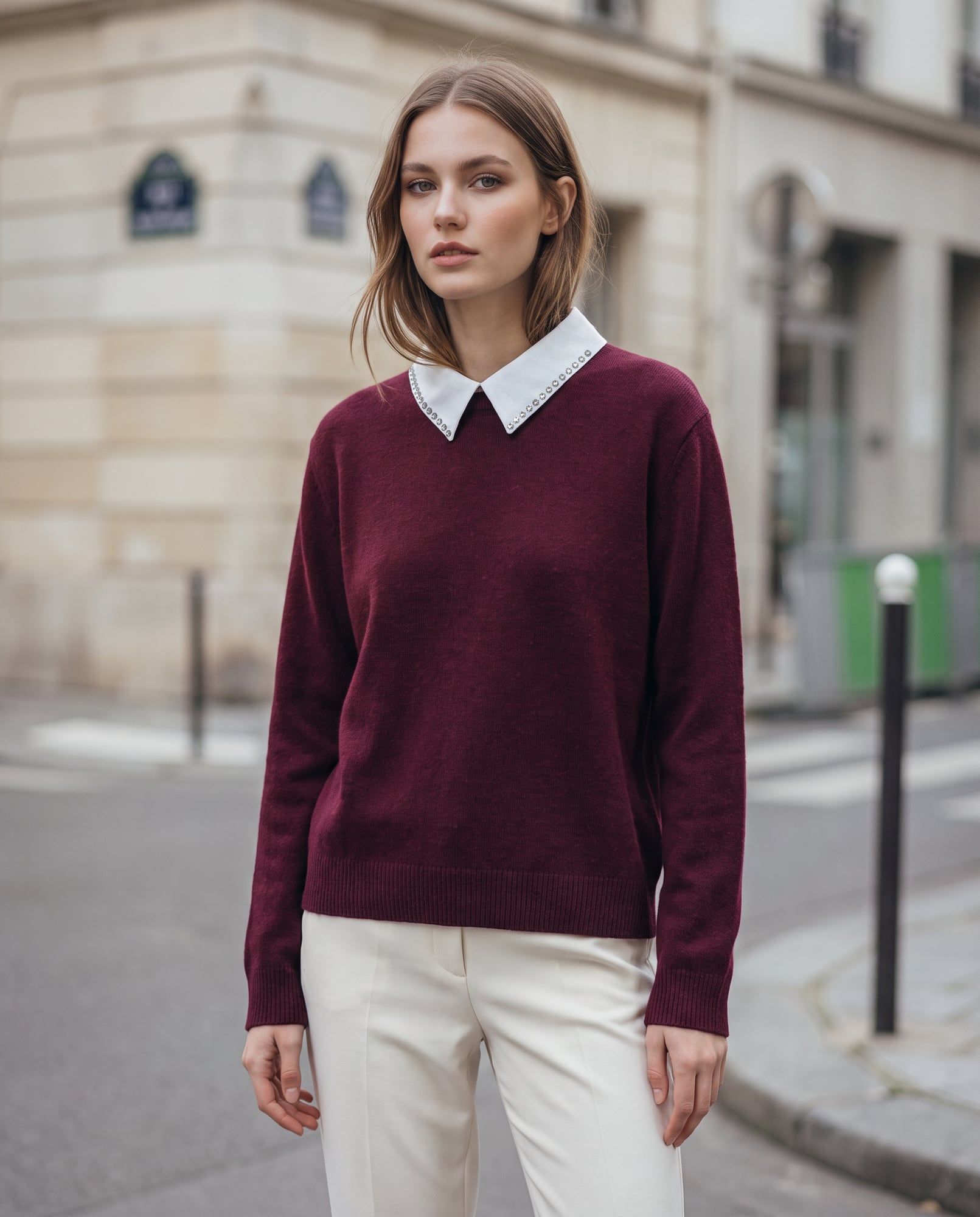 Maglia con colletto gioiello — bordeaux