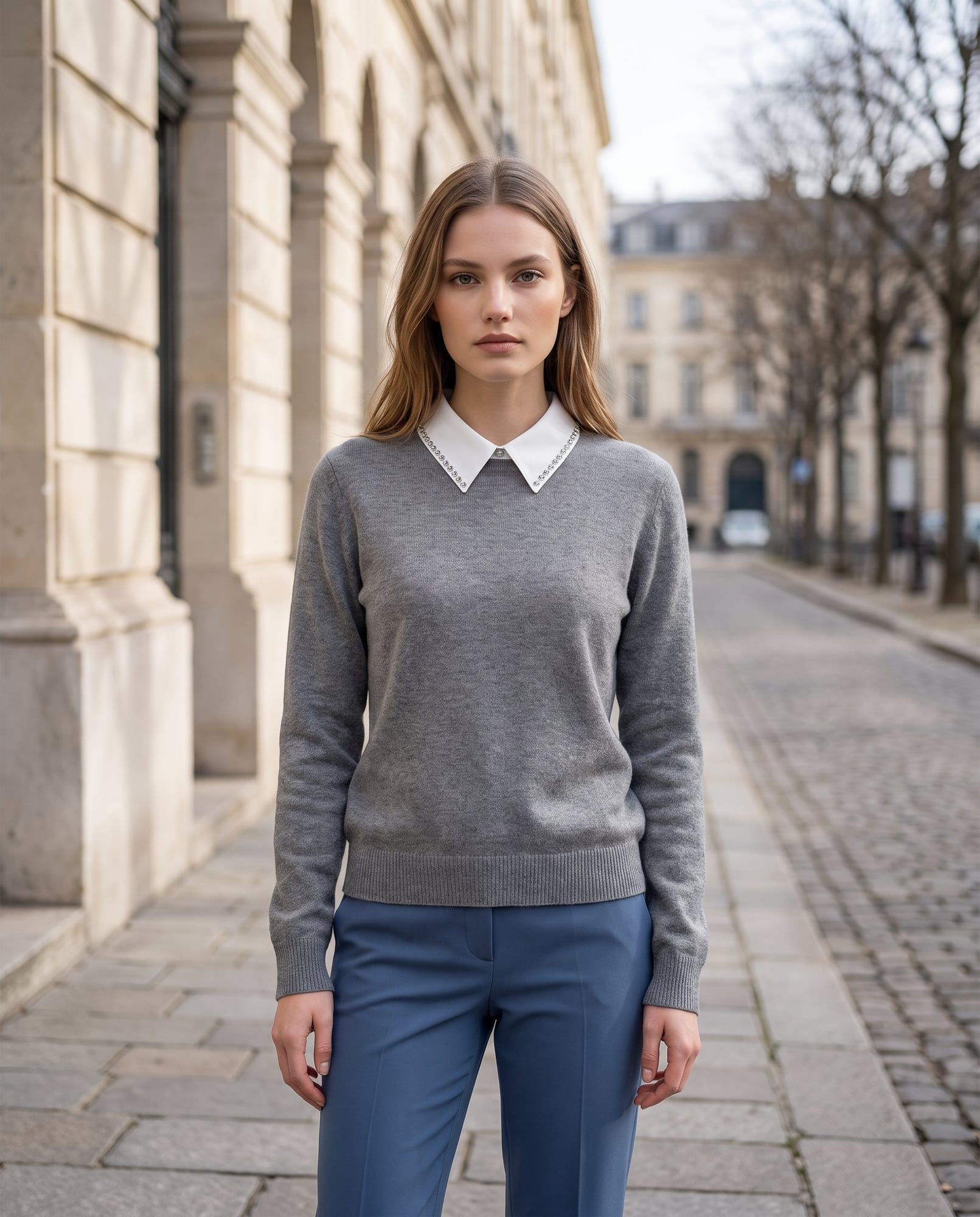 Maglia con colletto gioiello, grigio