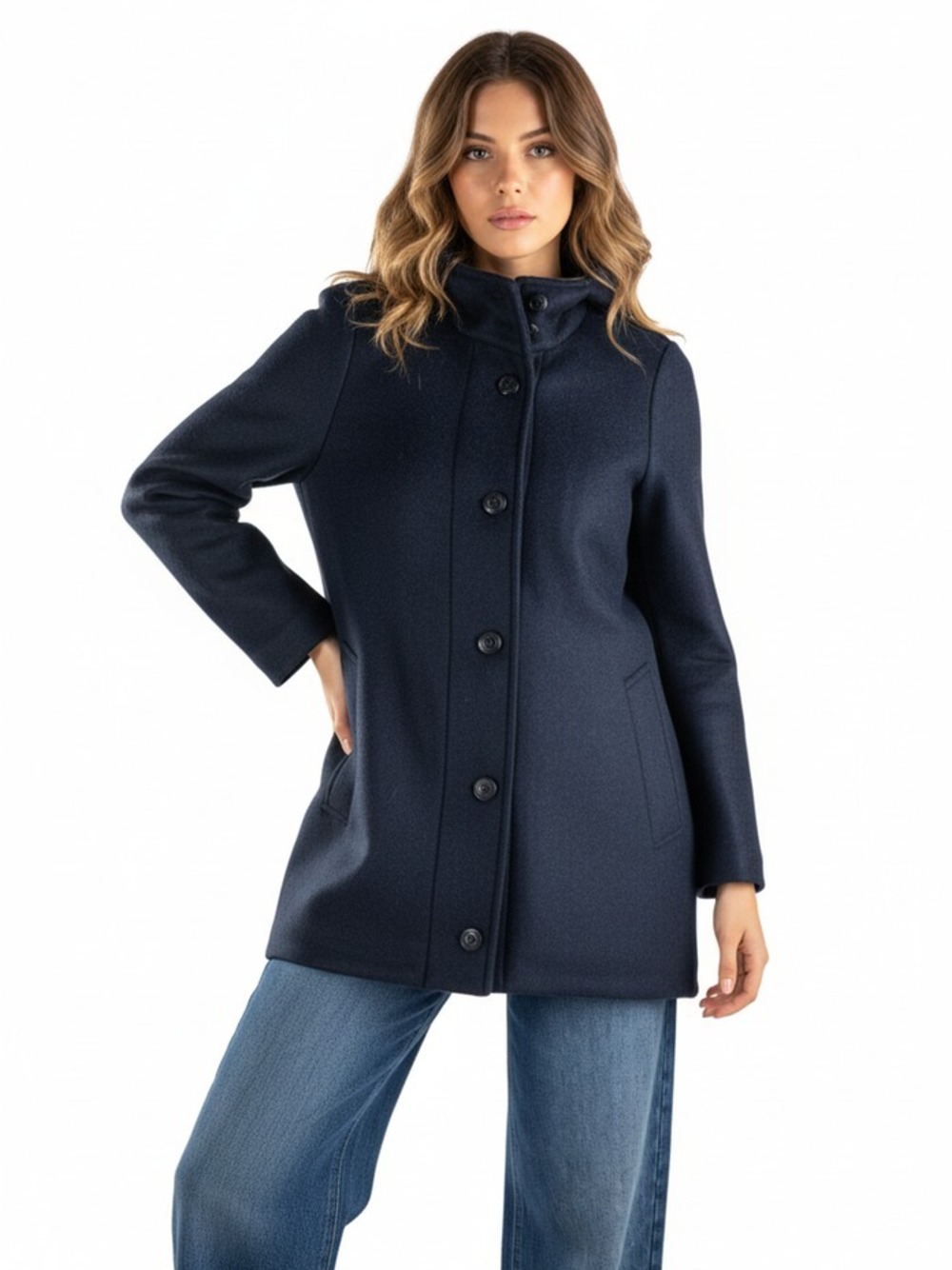 PARKA IN LANA ACCOPPIATA CON CAPPUCCIO  BLU 