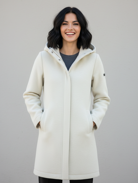 Cappotto in lana accoppiata con cappuccio  panna 