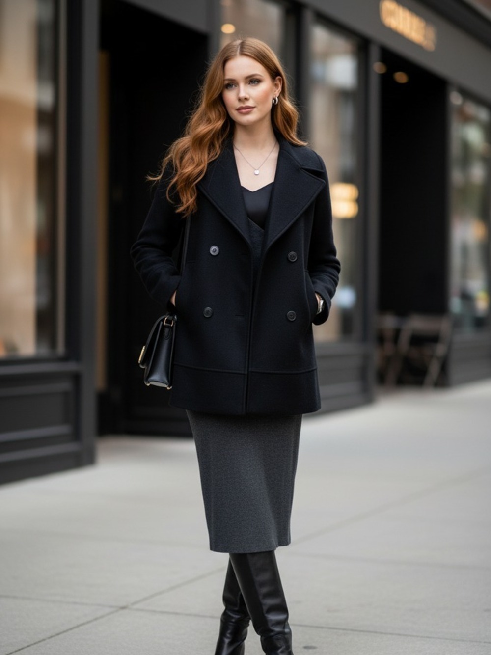 PEACOAT IN LANA ACCOPPIATA CON CAPPUCCIO  NERO 