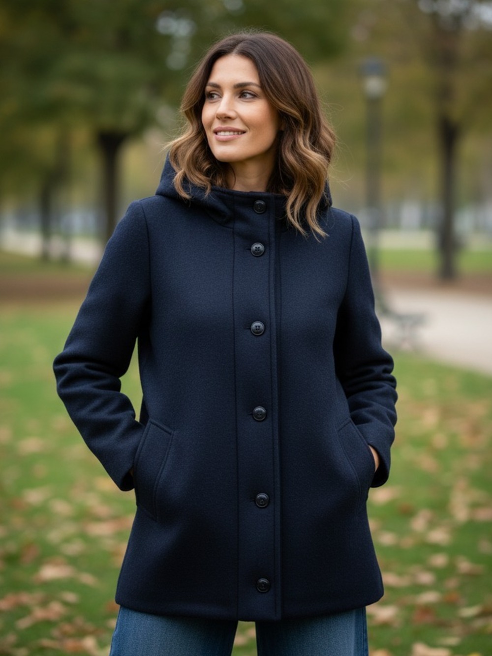 PARKA IN LANA ACCOPPIATA CON CAPPUCCIO  BLU 