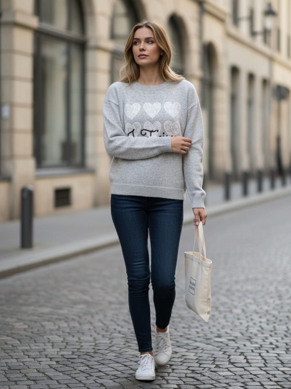 MAGLIONCINO GRIGIO CHIARO  CON I CUORI 