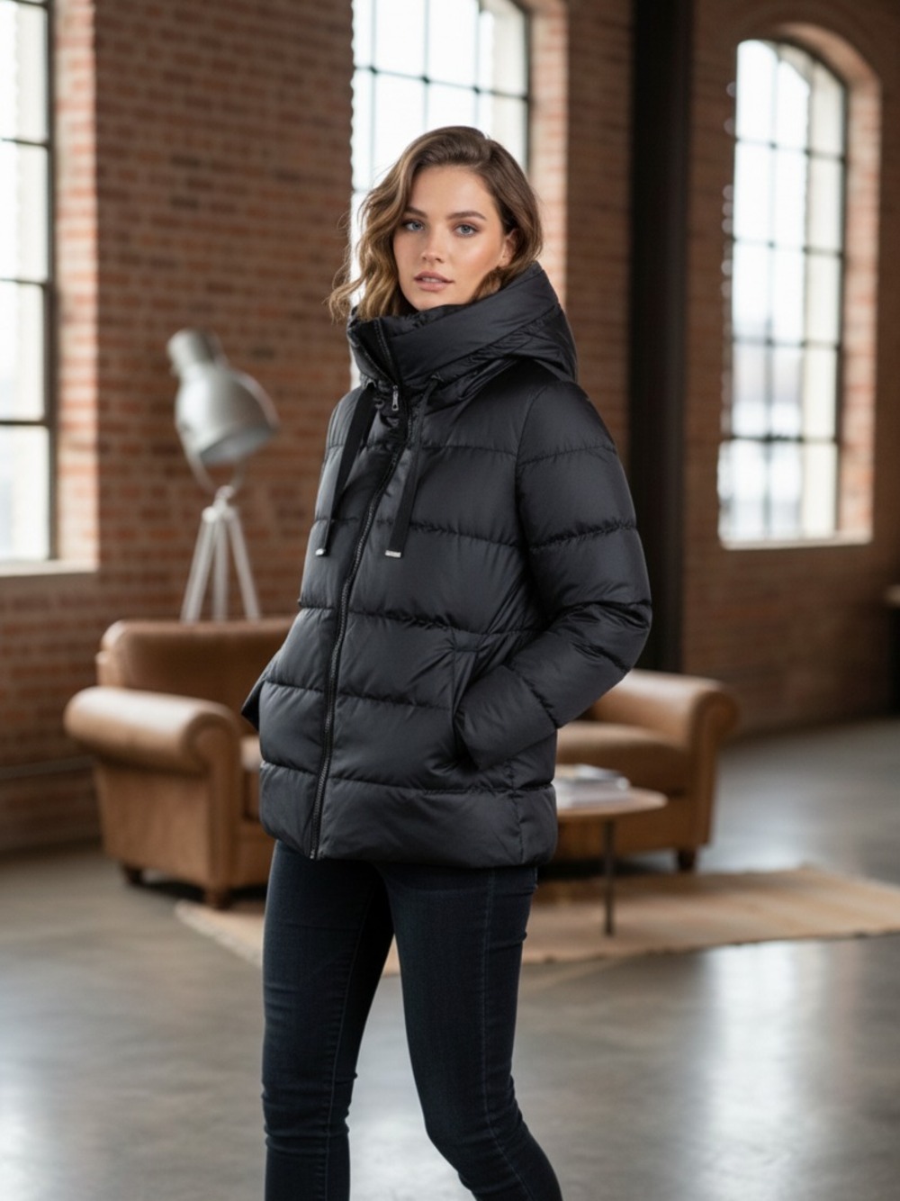 PIUMINO CON AMPIO CAPPUCCIO  NERO 