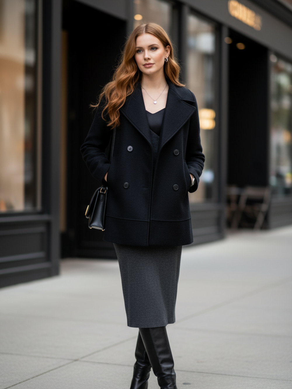 PEACOAT IN LANA ACCOPPIATA CON CAPPUCCIO  NERO 