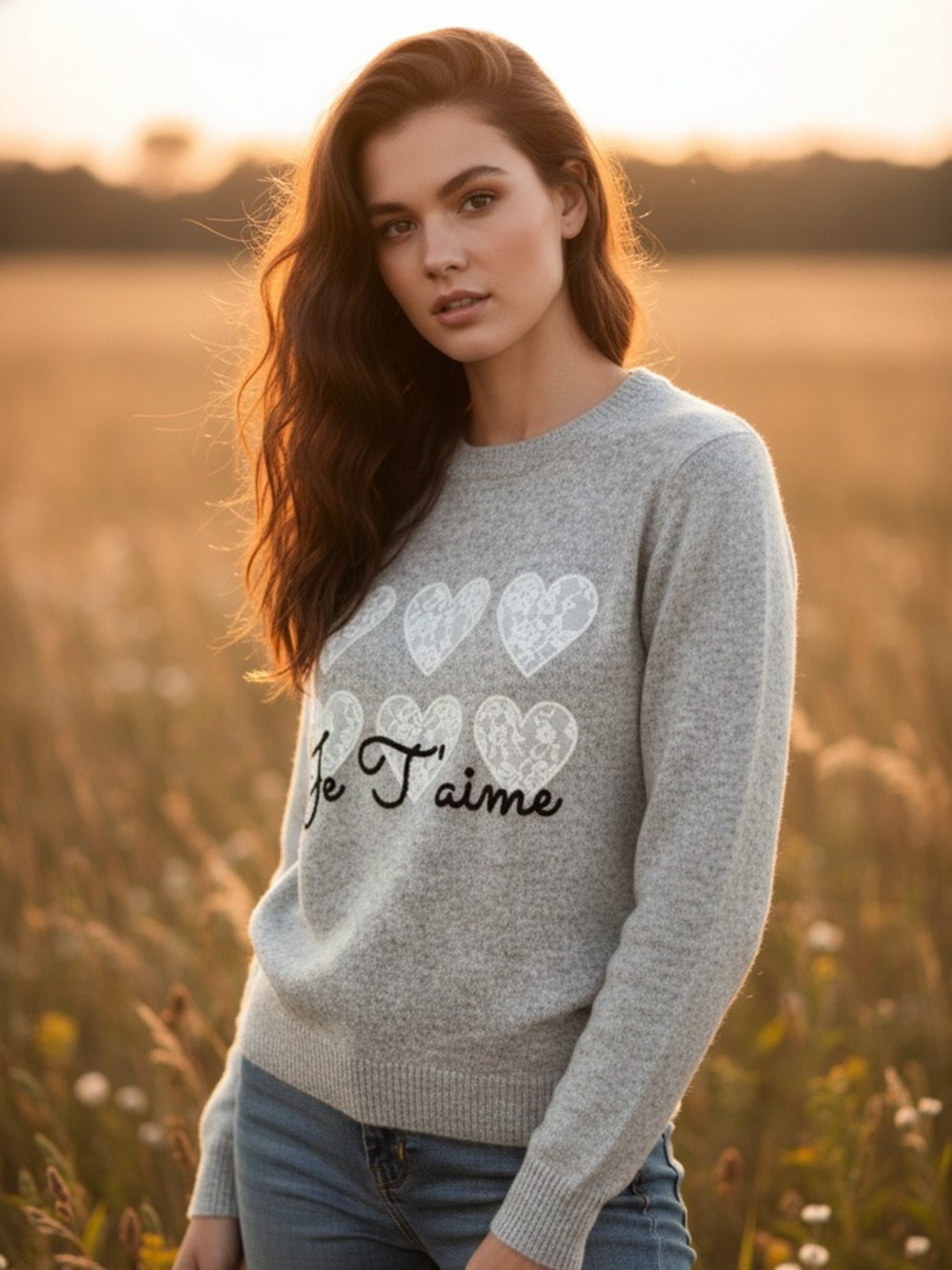 MAGLIONCINO GRIGIO CHIARO  CON I CUORI 