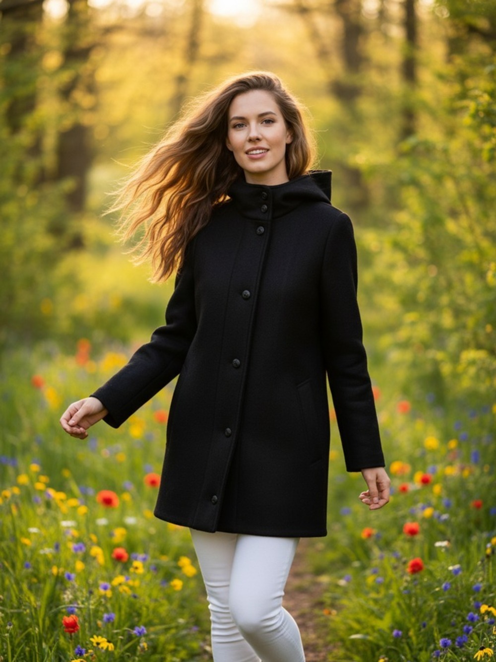 PARKA IN LANA ACCOPPIATA CON CAPPUCCIO  NERO 