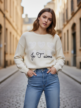 Maglioncino crema  con i cuori 