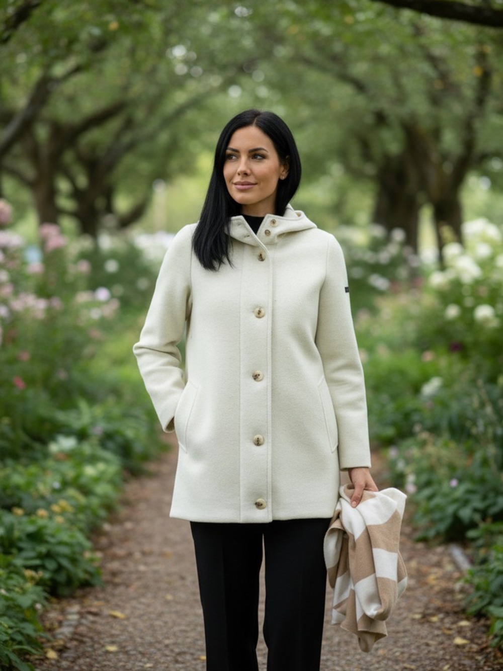 PARKA IN LANA ACCOPPIATA CON CAPPUCCIO  PANNA 