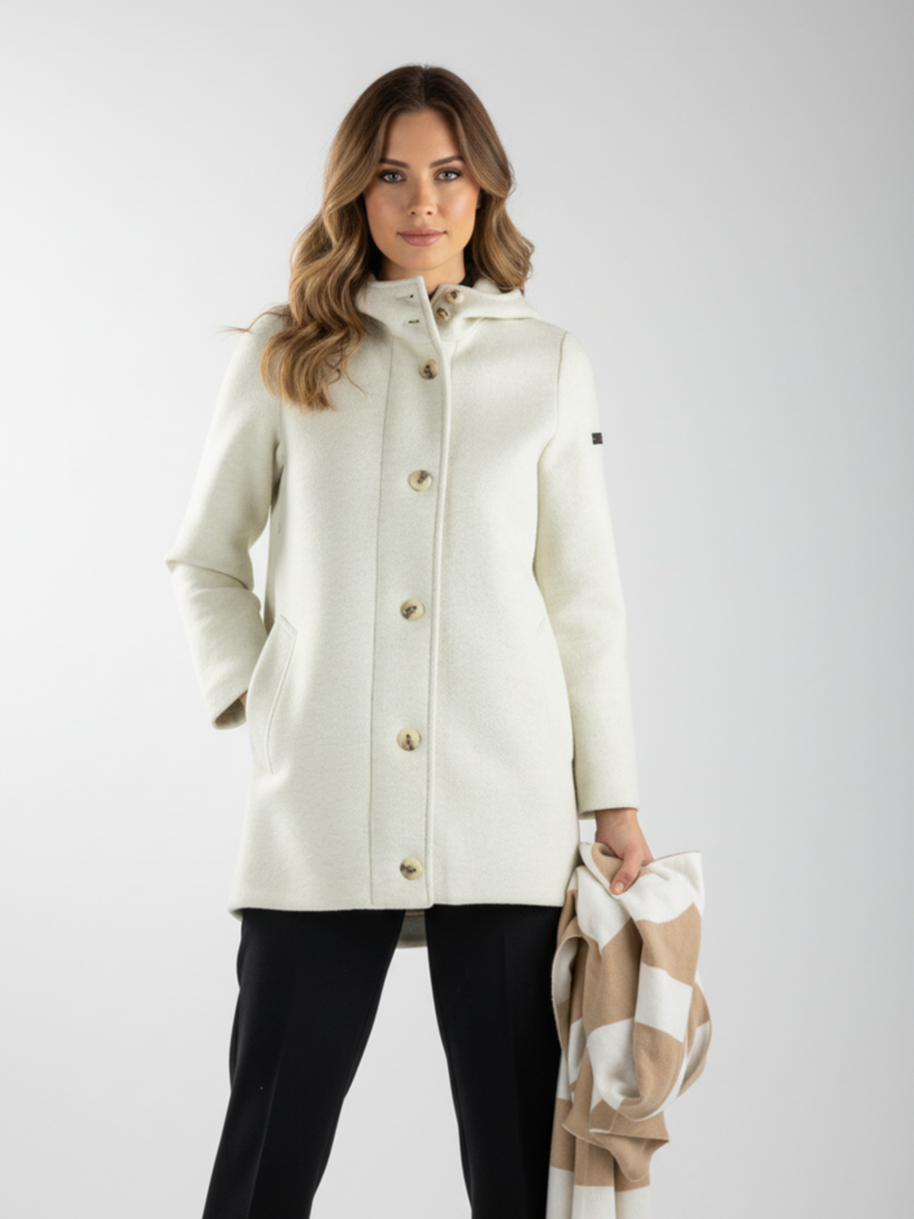 PARKA IN LANA ACCOPPIATA CON CAPPUCCIO  PANNA 