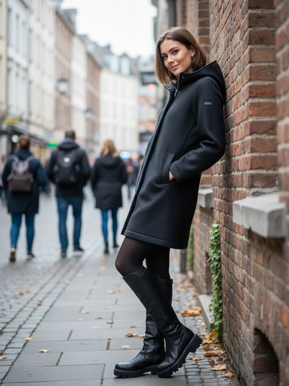 CAPPOTTO IN LANA ACCOPPIATA CON CAPPUCCIO  NERO 