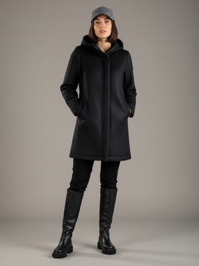 Cappotto in lana accoppiata con cappuccio  nero 