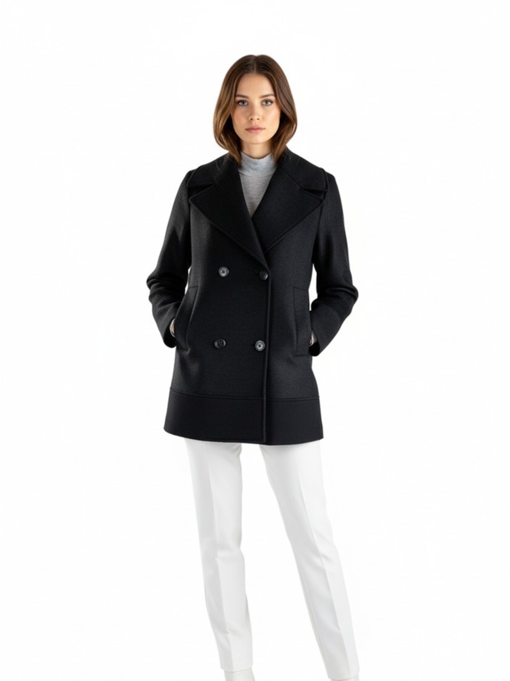 PEACOAT IN LANA ACCOPPIATA CON CAPPUCCIO  NERO 
