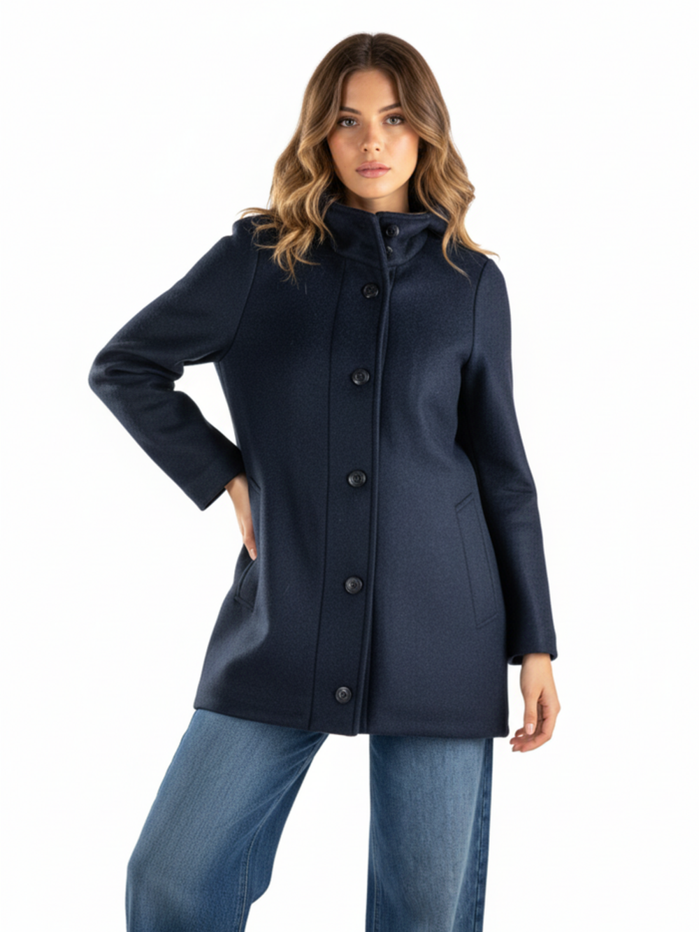 PARKA IN LANA ACCOPPIATA CON CAPPUCCIO  BLU 